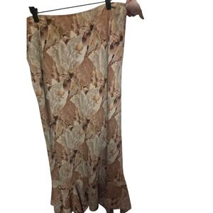 Vintage Fall Size 2X Dress Up by Sharon Maxi Skirt Brown Floral Leaf Print Flowy
